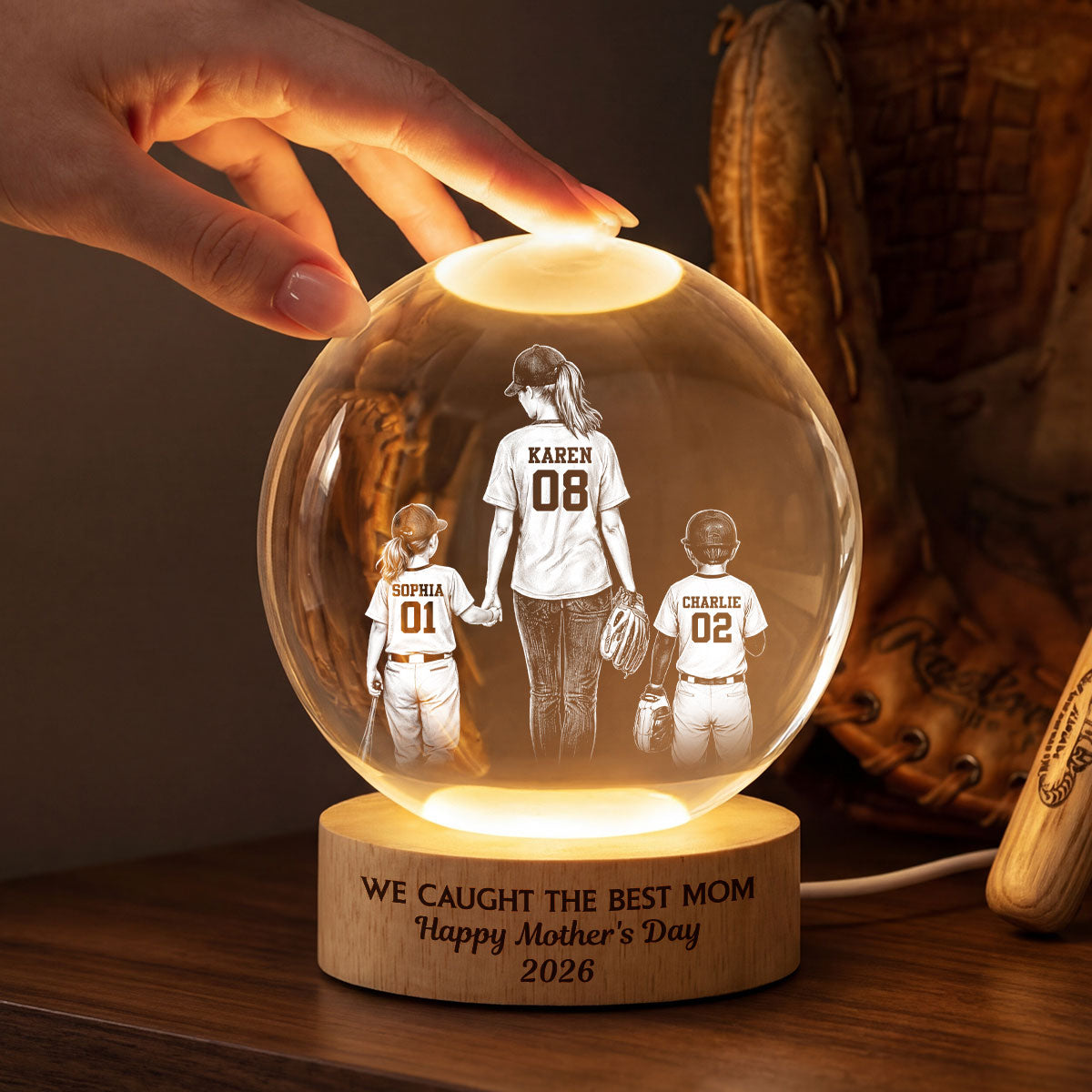 We Caught the Best Mom - Personalized Crystal Ball LED Night Light - Mother's Day Gift for Mom, Wife