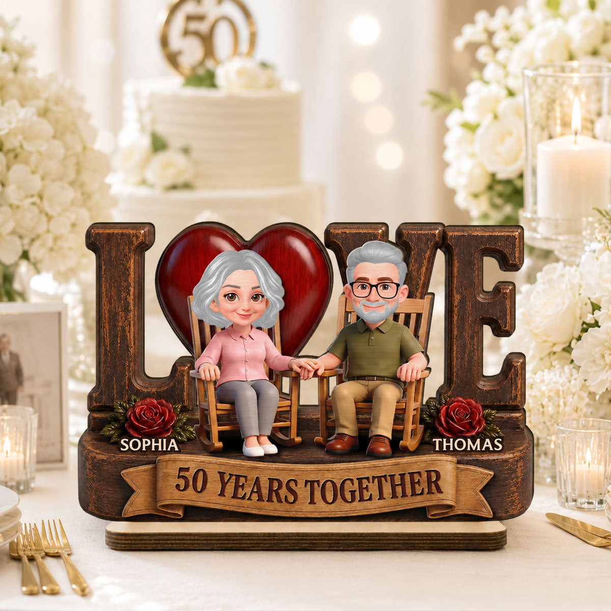Love Old Couple Anniversary Gift - Personalized 2-Layered Wooden Plaque - Wedding Year Decor