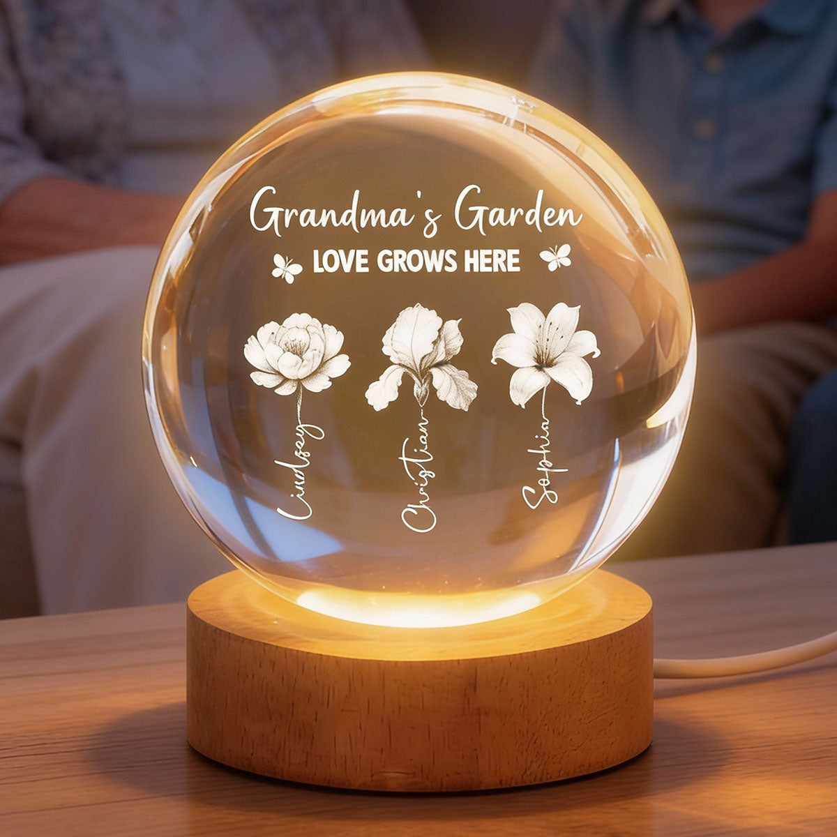 Grandma's Garden 3D Effect Birth Month Flowers - Personalized Crystal Ball LED Night Light