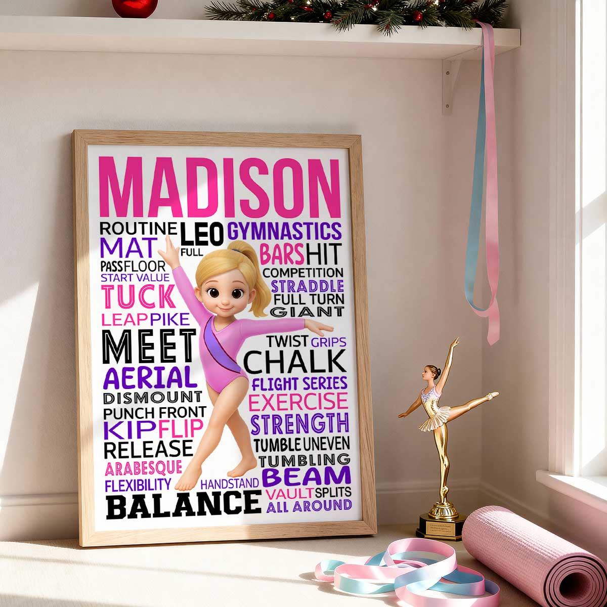 Typography Art Gymnastic Girl - Personalized Poster - Gymnast Gift For Daughter, Granddaughter