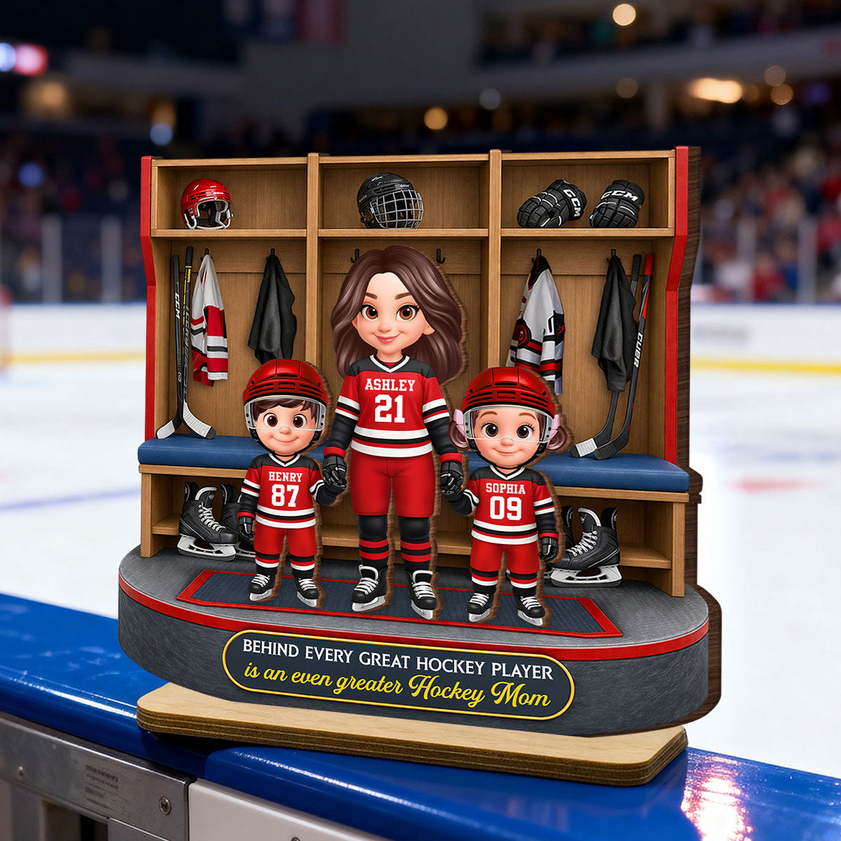Hockey Locker Room Mom And Kids - Personalized 2-Layered Wooden Plaque - Mother's Day Gift For Hockey Mom, Gift For Wife