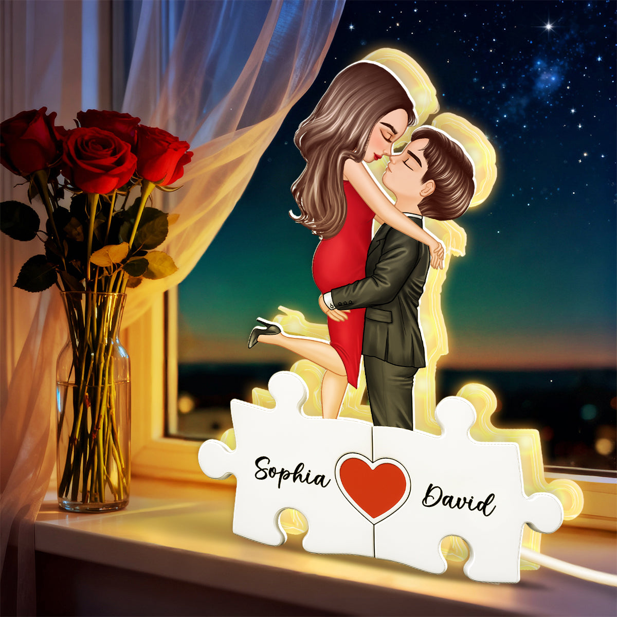 Puzzle Name Couple - Personalized Light Box - Gift for Couple, for Her, for Him