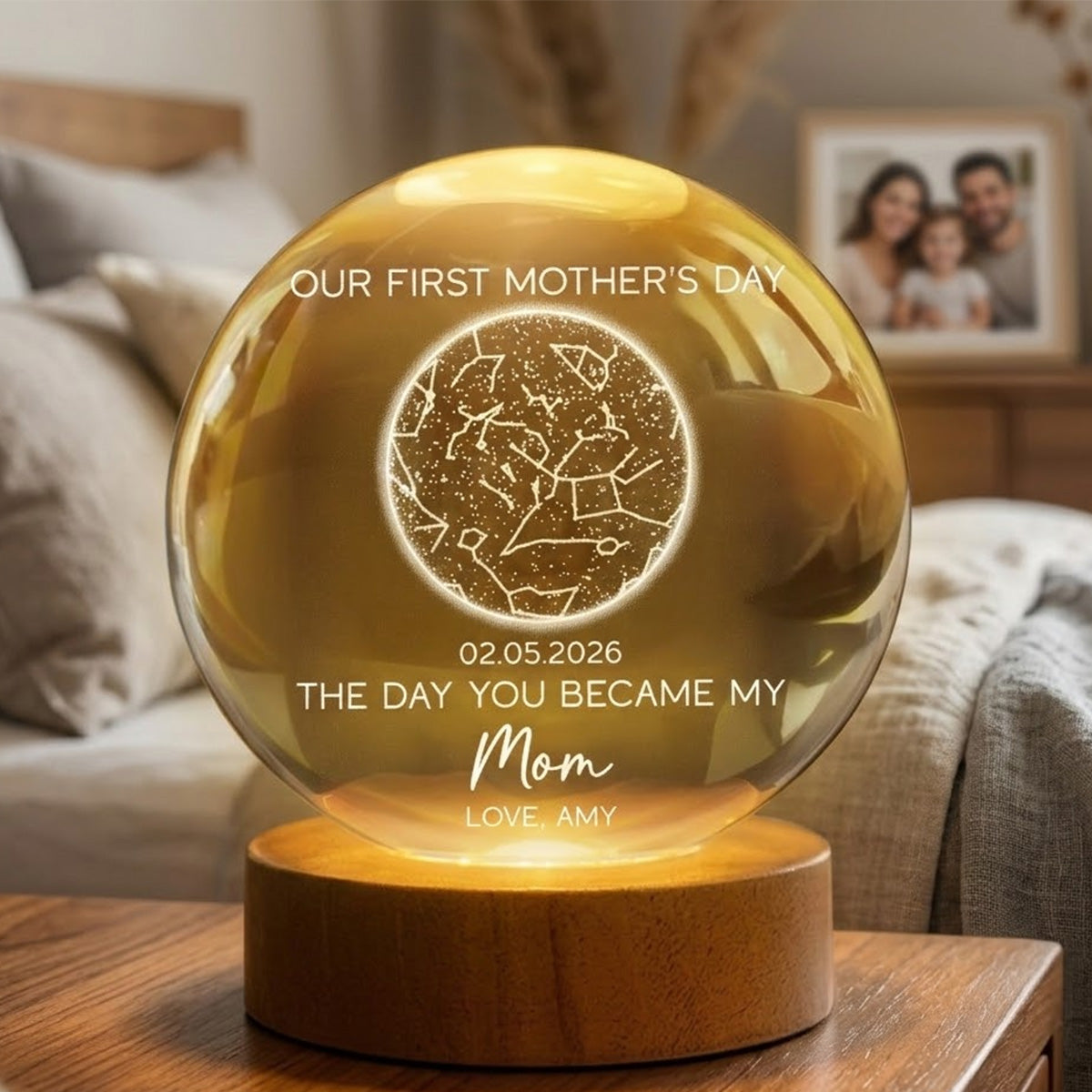 The Day You Became My Mom Custom Star Map First Mother's Day - Personalized Crystal Ball LED Night Light - First Mother's Day Gift For New Mom