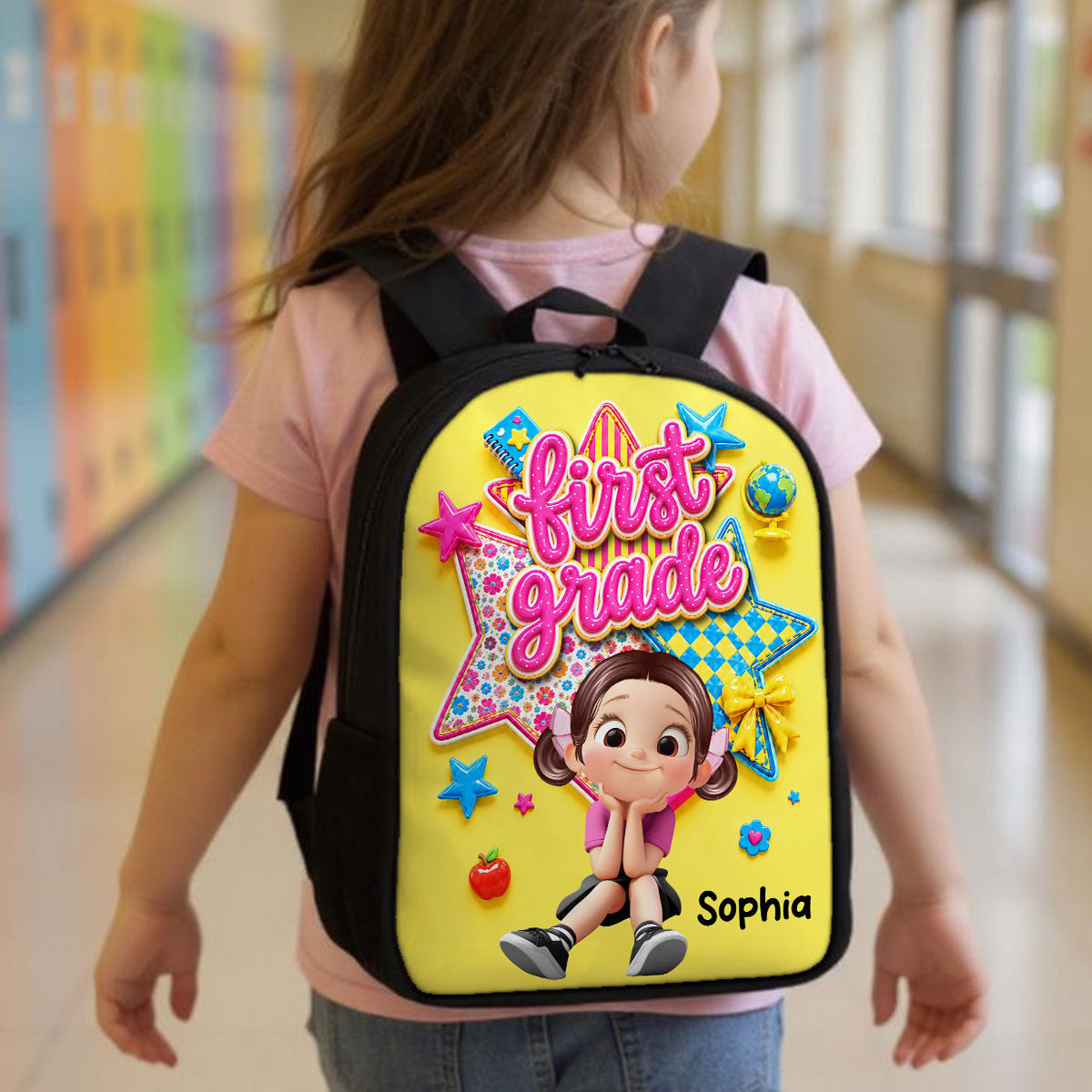 Cute Little Girl Custom Grade - Personalized Backpack - Back To School Gift For Kids, Daughters, Granddaughters, Kid Girl
