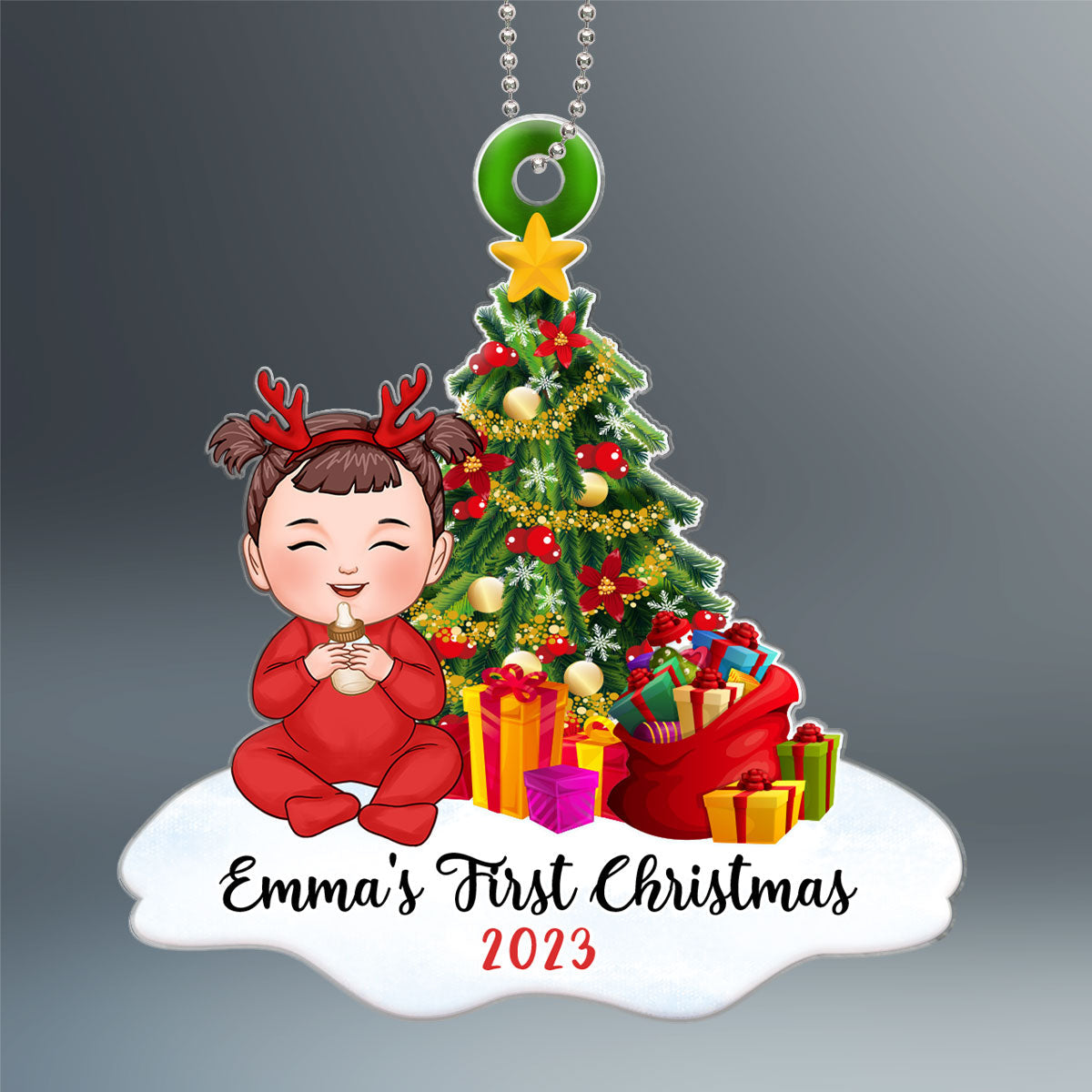 Christmas Tree Cute Baby First Christmas Personalized Acrylic Ornament