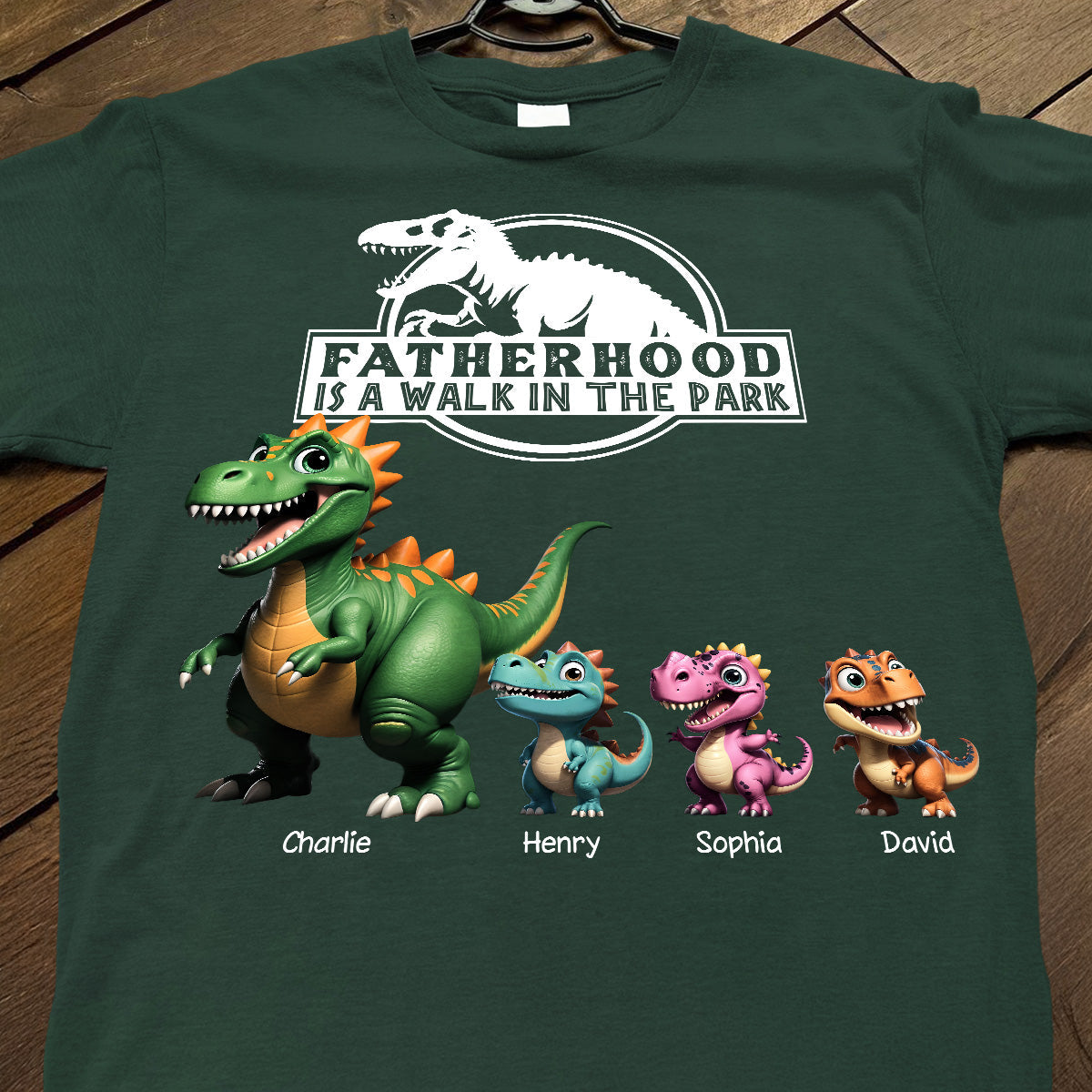 Fatherhood Is A Walk In The Park Cartoon Dinosaurs - Personalized Shirt - Father's Day Gift For Husband, Dad