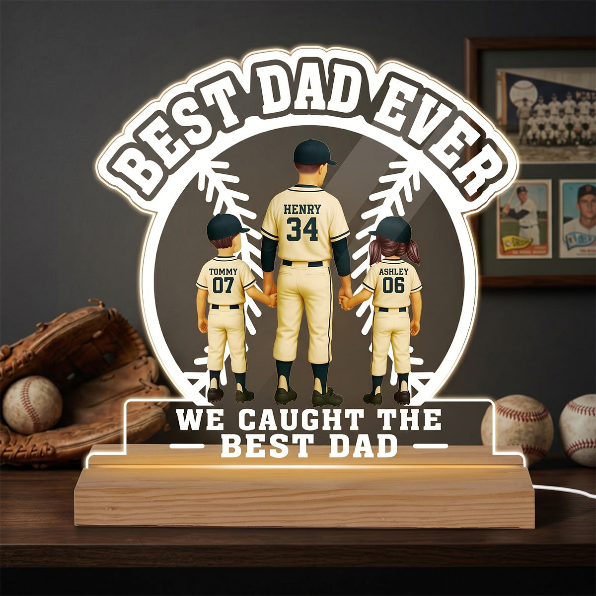 We Caught The Best Dad Baseball Dad & Kids - Personalized Acrylic Plaque LED Night Light