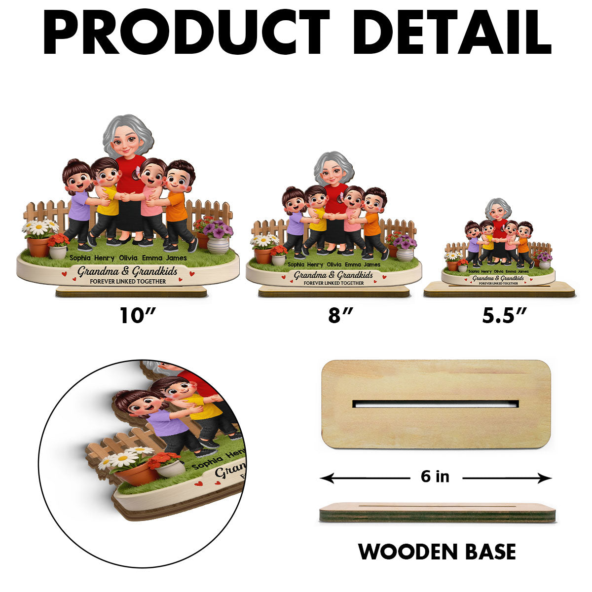 Grandma And Grandkids Happy Together In Backyard - Personalized 2-Layered Wooden Plaque - Gift For Grandma