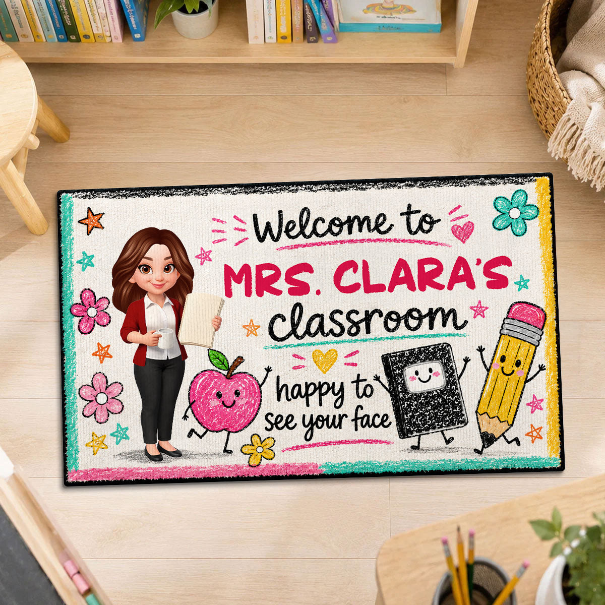 Happy to See Your Face Teacher's Classroom - Personalized Doormat - Back to School Decor for Teachers