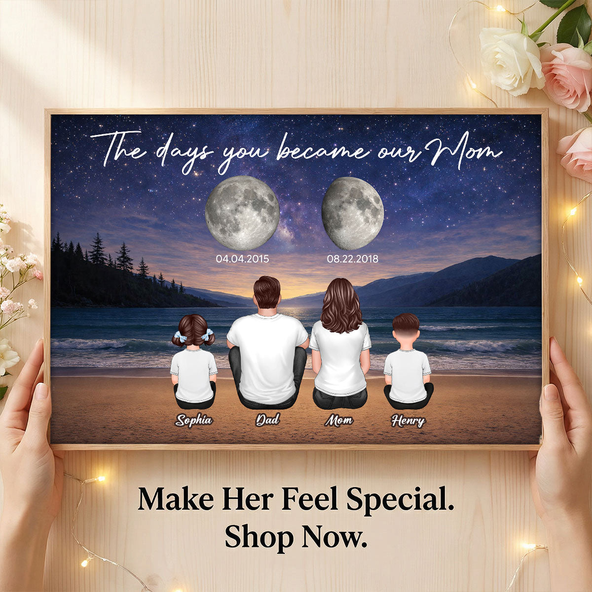 Endless Love The Day You Become Mom Grandma Custom Birth Moon Phase - Personalized Poster - Mother's Day Gift For Mom, Grandma