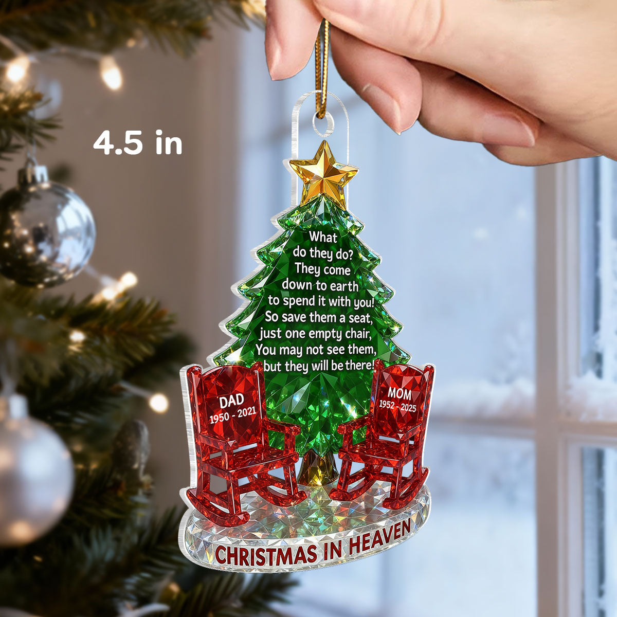 3D Crystal Effect Christmas In Heaven Memorial - Personalized Acrylic Ornament - Remembrance Gift, Sympathy Gift