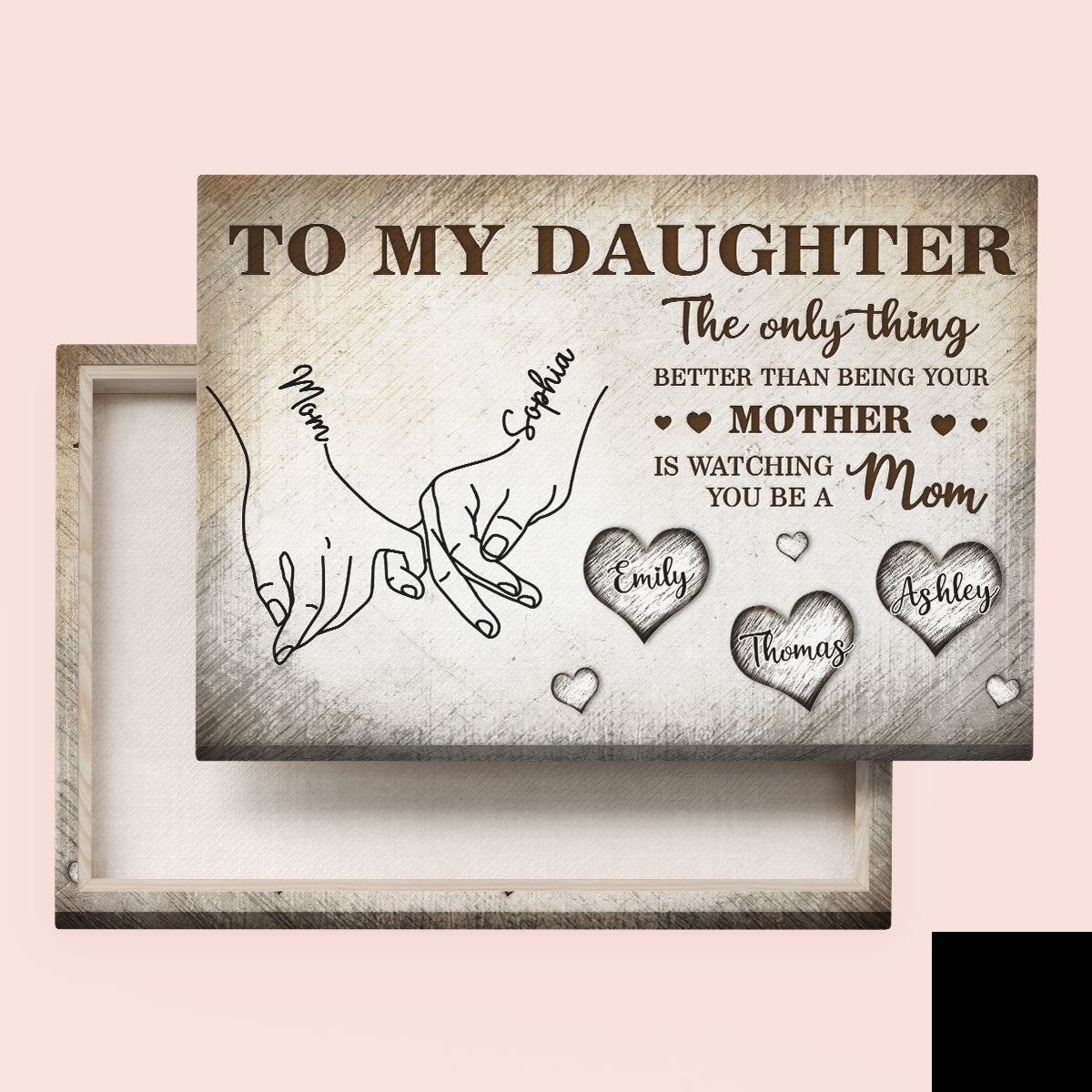 To My Daughter Mom And Daughter Holding Hands Custom Kids Names - Personalized Canvas - Mother's Day Gift For Daughter