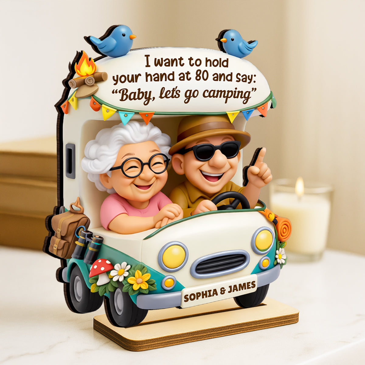 Baby Let's Go Camping Romantic Couple - Personalized 2-Layered Wooden Plaque - Anniversary, Valentine's Day Gift, Gift For Him, Gift For Her