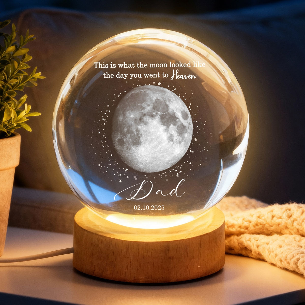 The Day You Went to Heaven Custom Moon Phase by Date - Personalized Crystal Ball LED Night Light - Heartfelt Memorial Remembrance Keepsake