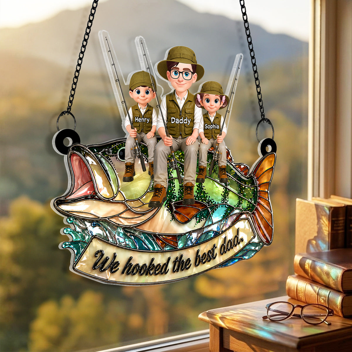 We Hooked the Best Fishing Dad - Personalized Suncatcher - Father's Day Gift for Dad, Husband, Man Cave Decor