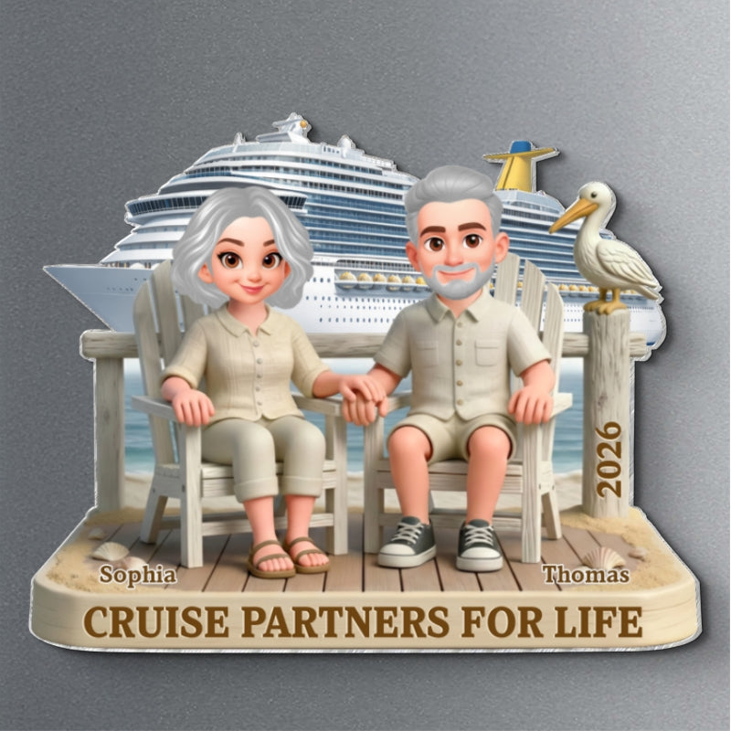 Old Couple Sitting On The Beach - Personalized Cruise Cabin Door Magnet - Anniversary Cruise Keepsake
