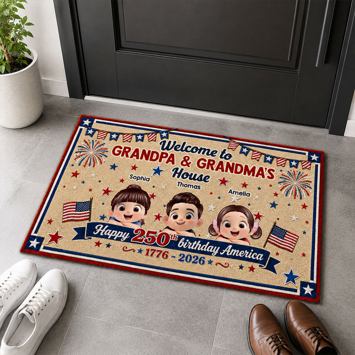 Welcome To Grandma Grandpa America 250th Anniversary - Personalized Doormat - Gift For Grandparents