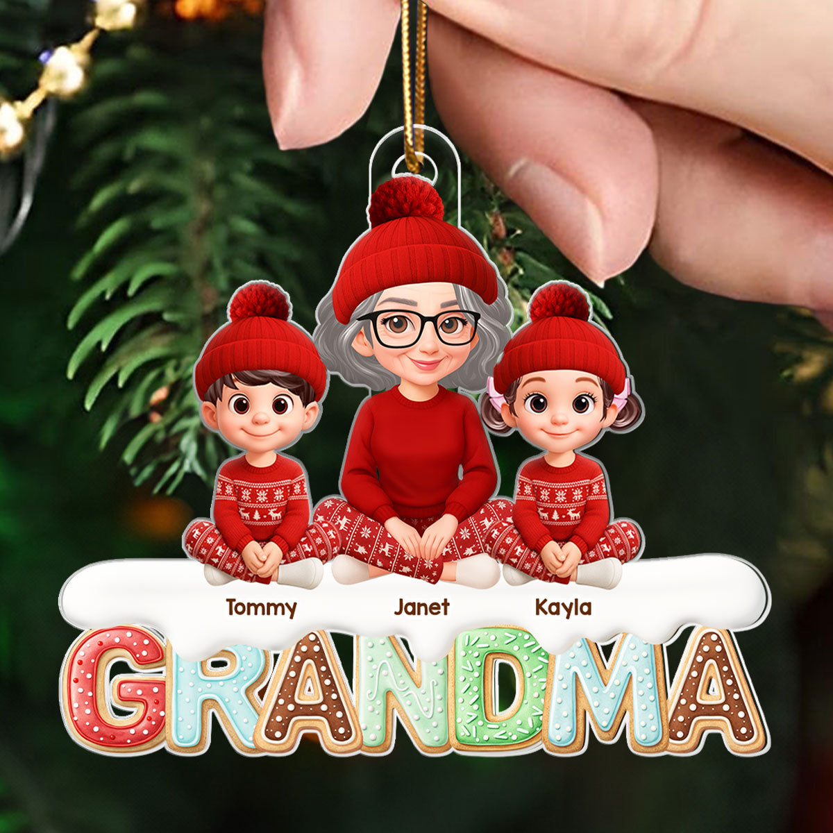 Grandma And Grandkids Custom Christmas Title - Personalized Acrylic Ornament - Unique Christmas Gift For Grandma