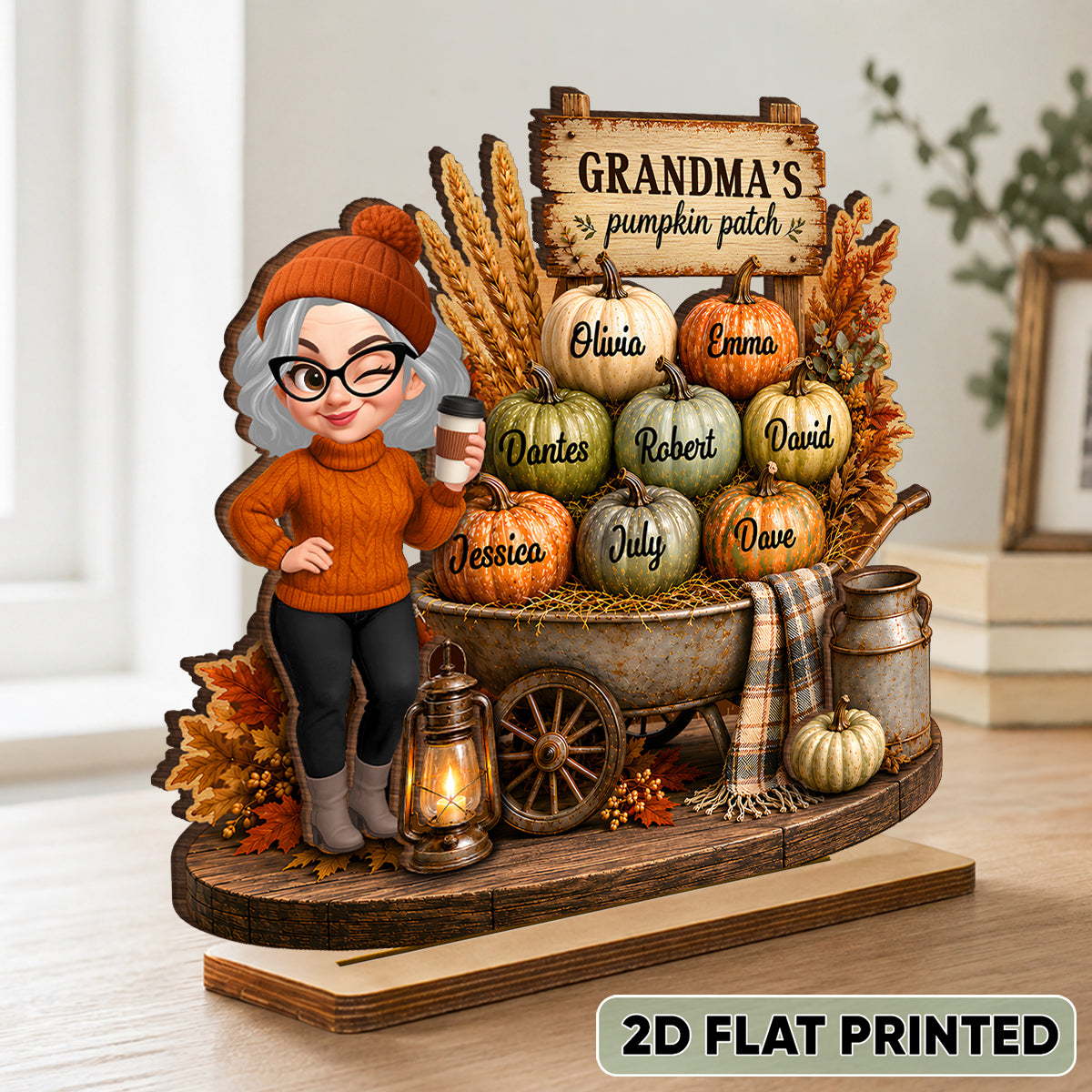 Cozy Fall Vibe Grandma's Pumpkin Patch - Personalized 2-Layered Wooden Plaque - Fall Decor for Grandma