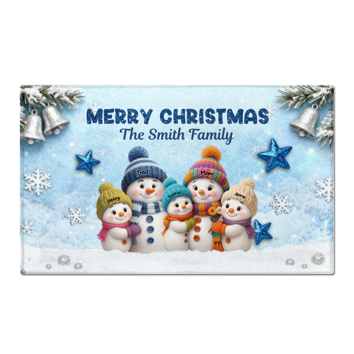 3D Effect Snowy Christmas Snowman Family - Personalized Doormat