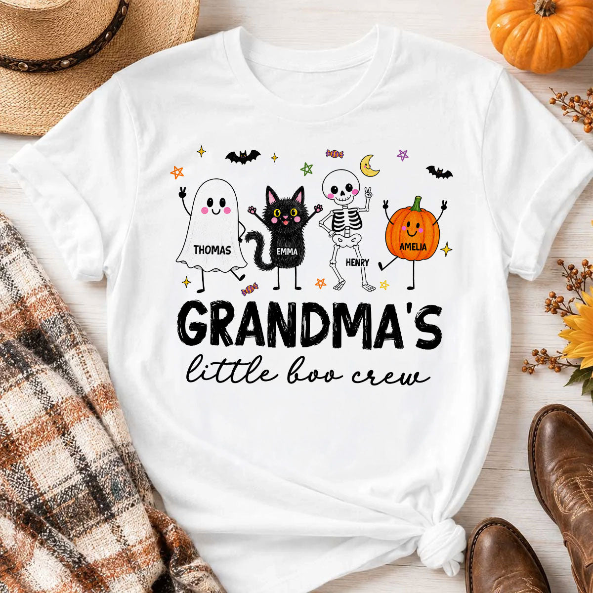 Grandma's Little Boo Crew Funny - Personalized Shirt - Halloween Gift For Grandma, Grandkids