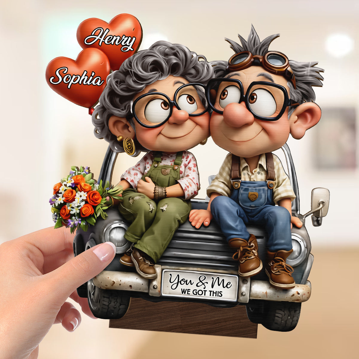 Funny Old Couple Vintage Truck - Personalized 2-Layered Wooden Plaque - Anniversary, Valentine's Day Gift, Gift For Him, Gift For Her