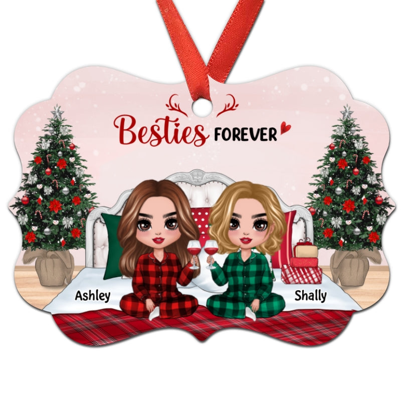 Besties Sisters Sitting On Bed Personalized Christmas Ornament