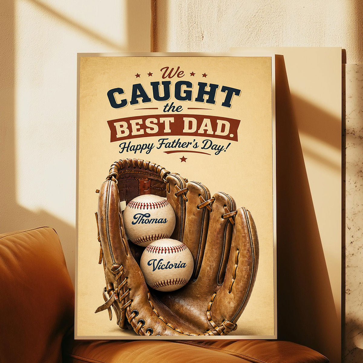 Baseball Print We Caught the Best Dad - Personalized Poster - Father's Day Gift for Dad, Husband