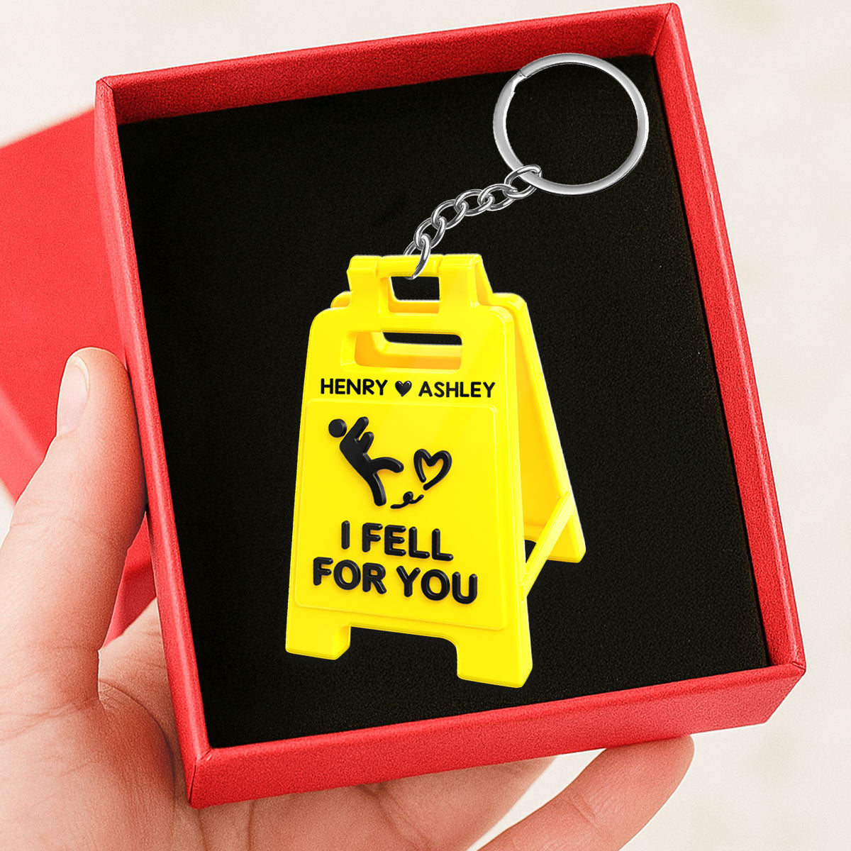 Romantic Message Sign I Fell For You - Personalized Acrylic Keychain - Valentine's Gift For Him, For Her, For Couple