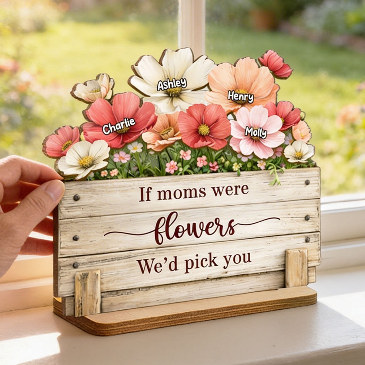 If Moms Were Flowers We'd Pick You - Personalized 2-Layered Wooden Plaque - Heartfelt Mother's Day Gift for Mom, Wife