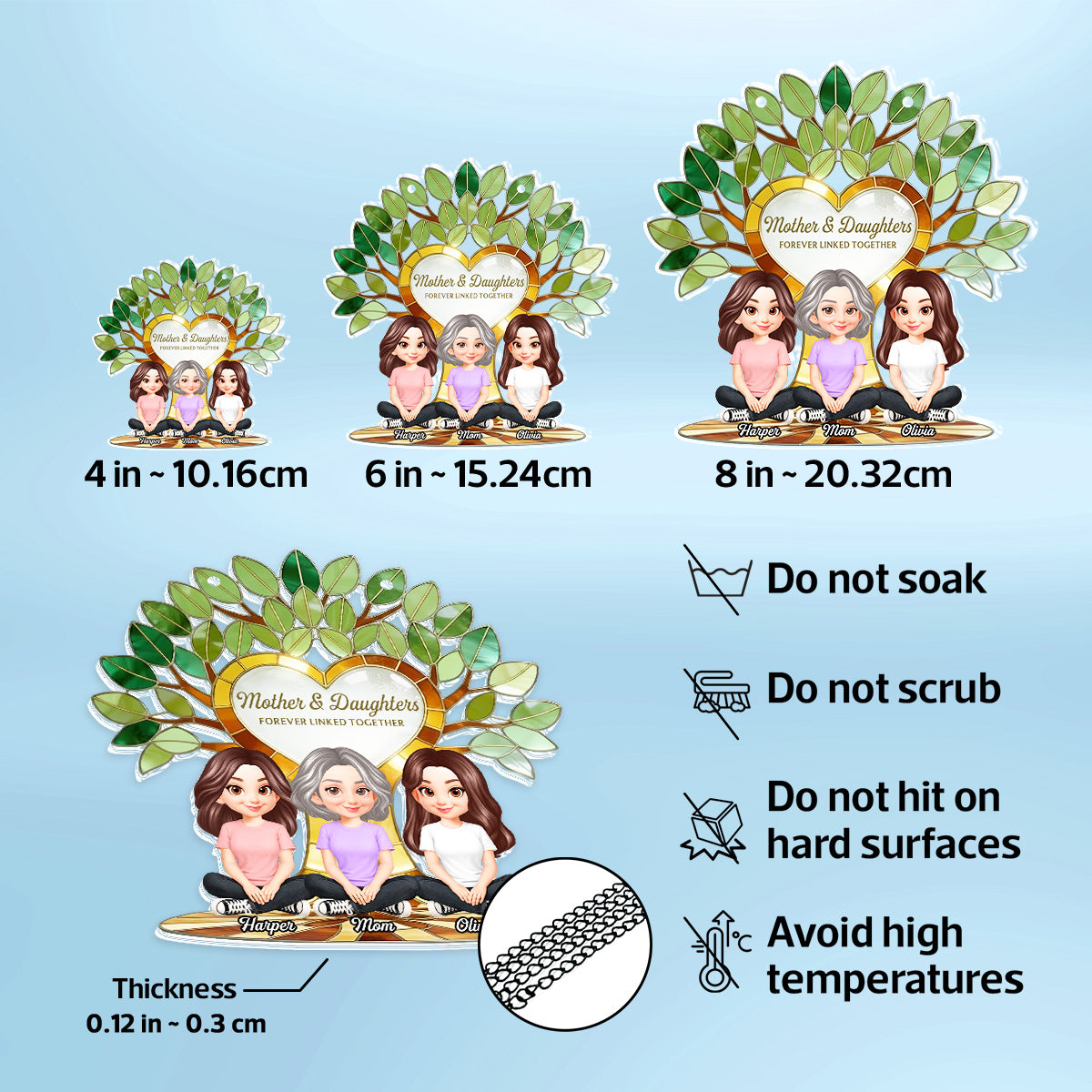 Mom And Son Daughter Under Green Family Tree Of Life - Personalized Suncatcher Ornament - Gift For Mom
