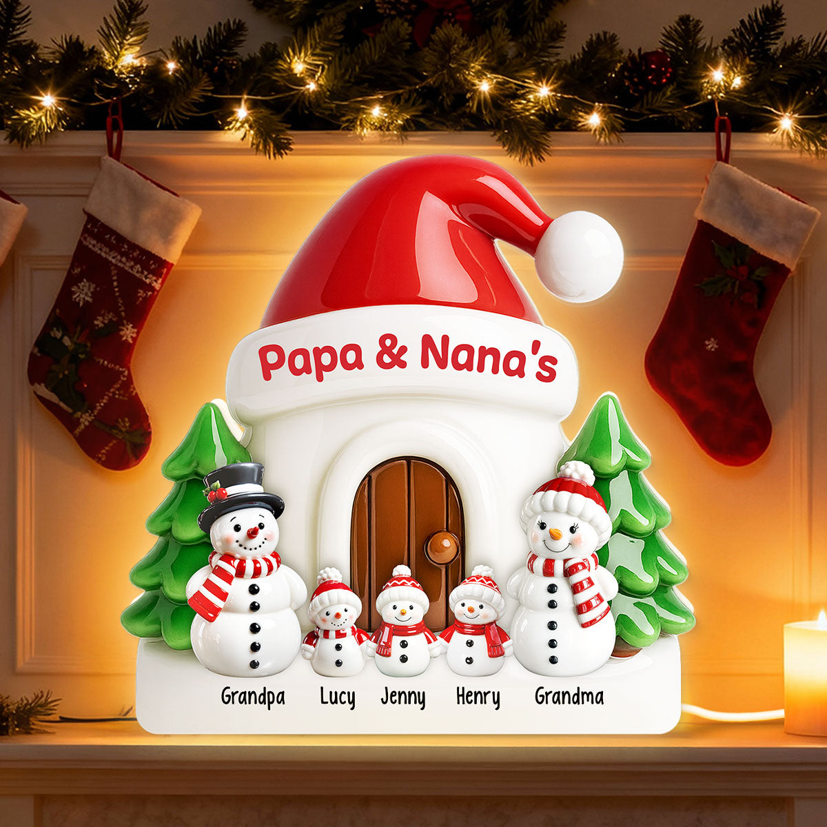 3D Effect Christmas Snowmen At Grandparents' House - Personalized Light Box - Christmas Decor For Grandma, Grandpa, Family