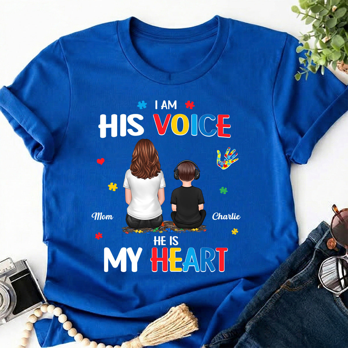 I'm His Voice He's My Heart Autism Back View Parent & Kid - Personalized Shirt - Autism Awareness Shirt