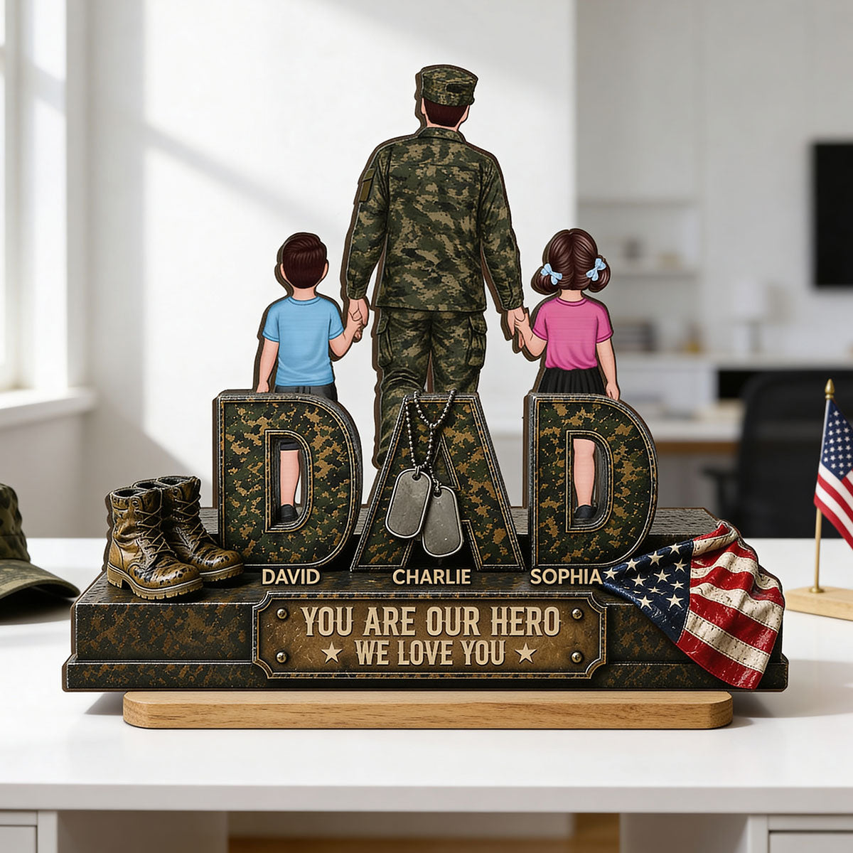 Army Dad You Are Our Hero - Personalized 2-Layered Wooden Plaque -  Gift For Dad, Husband