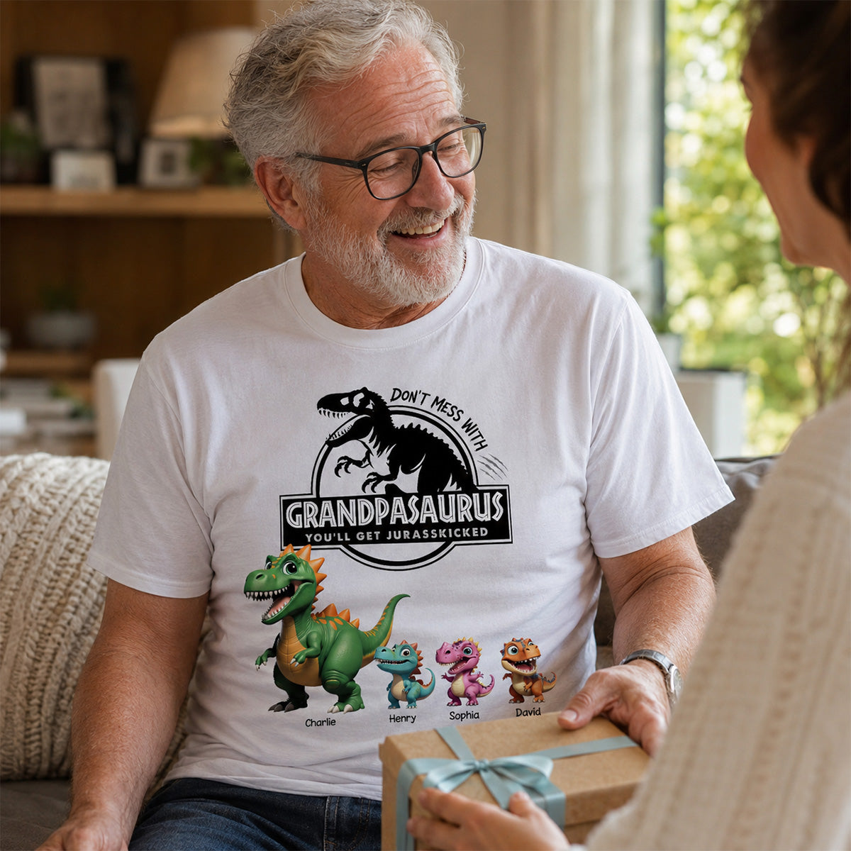 Don't Mess With Grandpasaurus - Personalized Shirt - Father's Day Gift For Grandpa, Dad, Husband