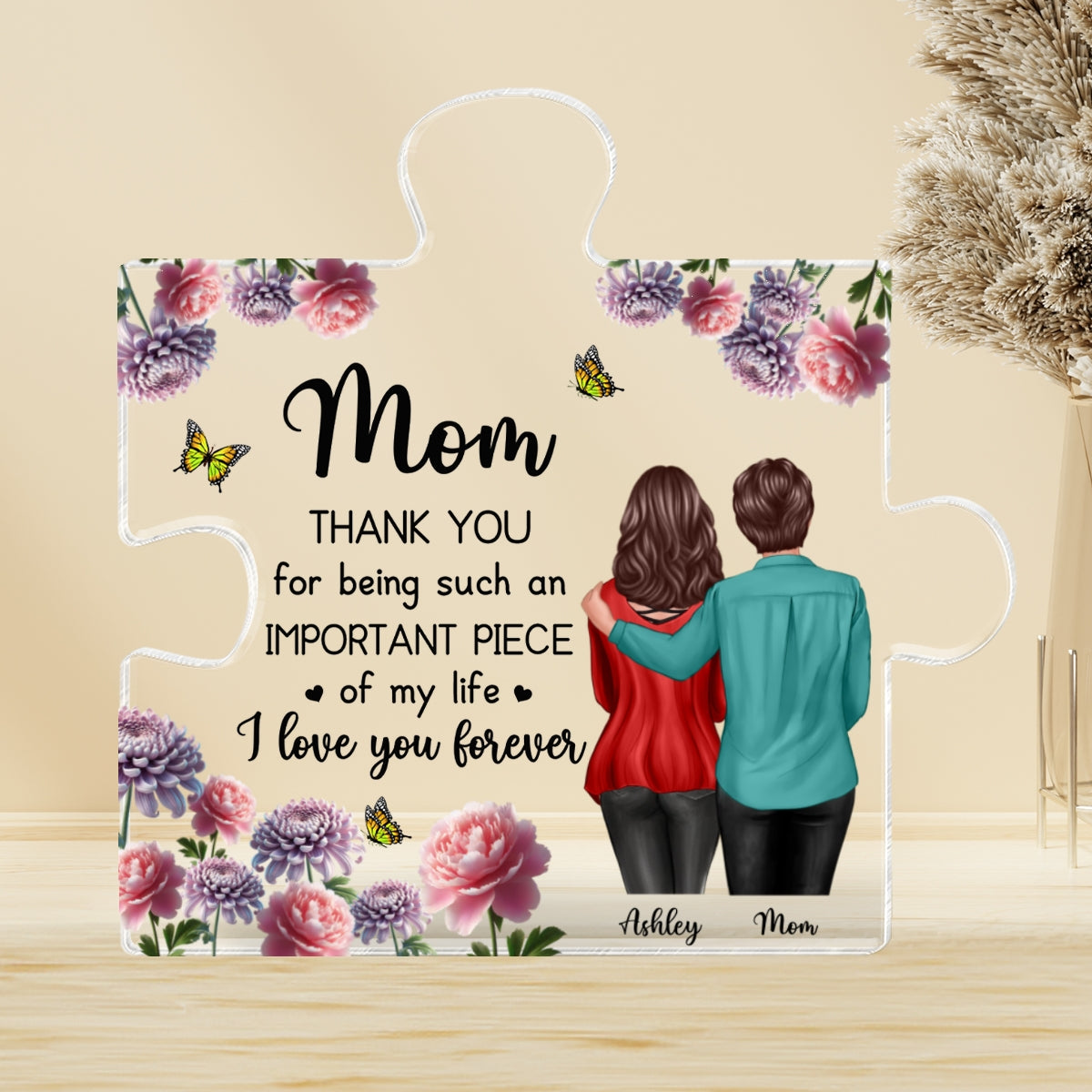 Mom I Love You Forever Birth Month Flowers - Personalized Acrylic Block Plaque - Heartfelt Gift For Mom, Grandma