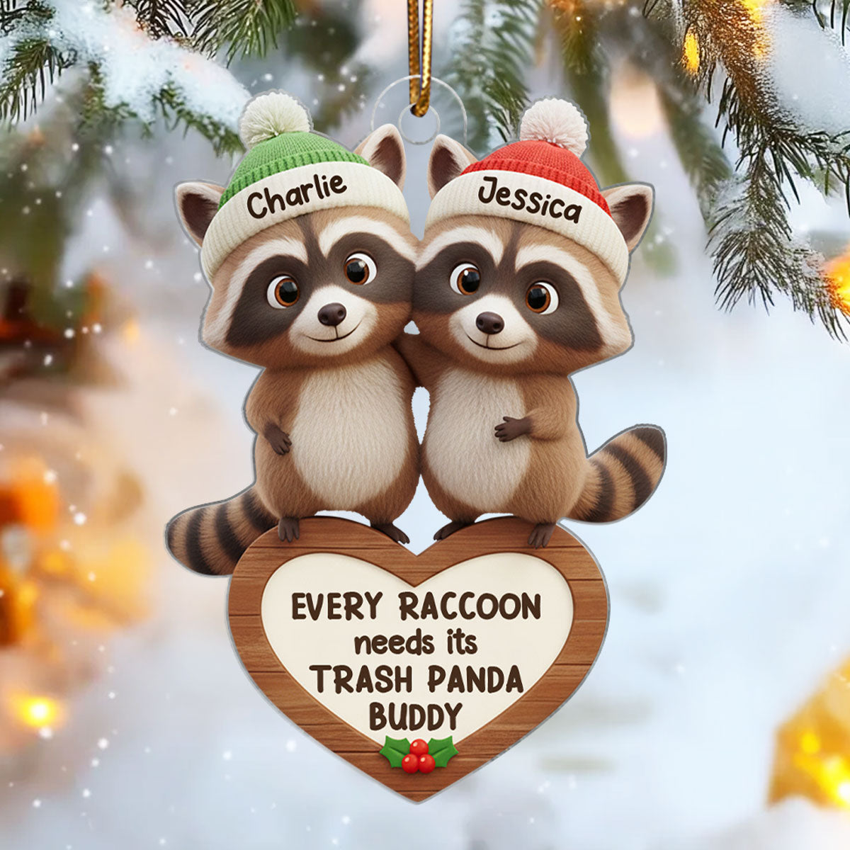 Every Raccoon Needs Their Trash Panda Buddy - Personalized Acrylic Ornament - Christmas Gift for Newlyweds