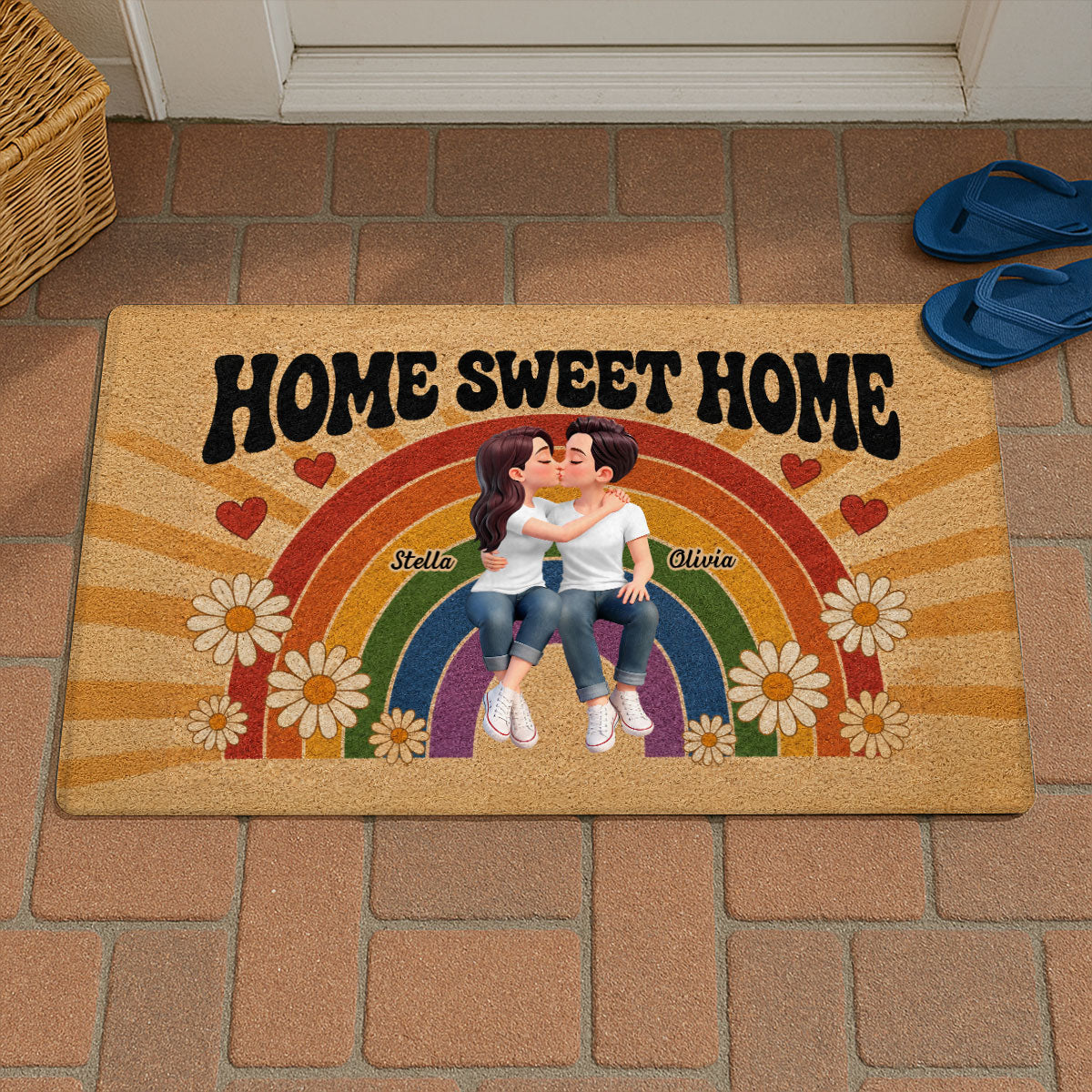 LGBT+ Rainbow Couple Home Sweet Home - Personalized Doormat - Gift For Couple, Happy Pride Month