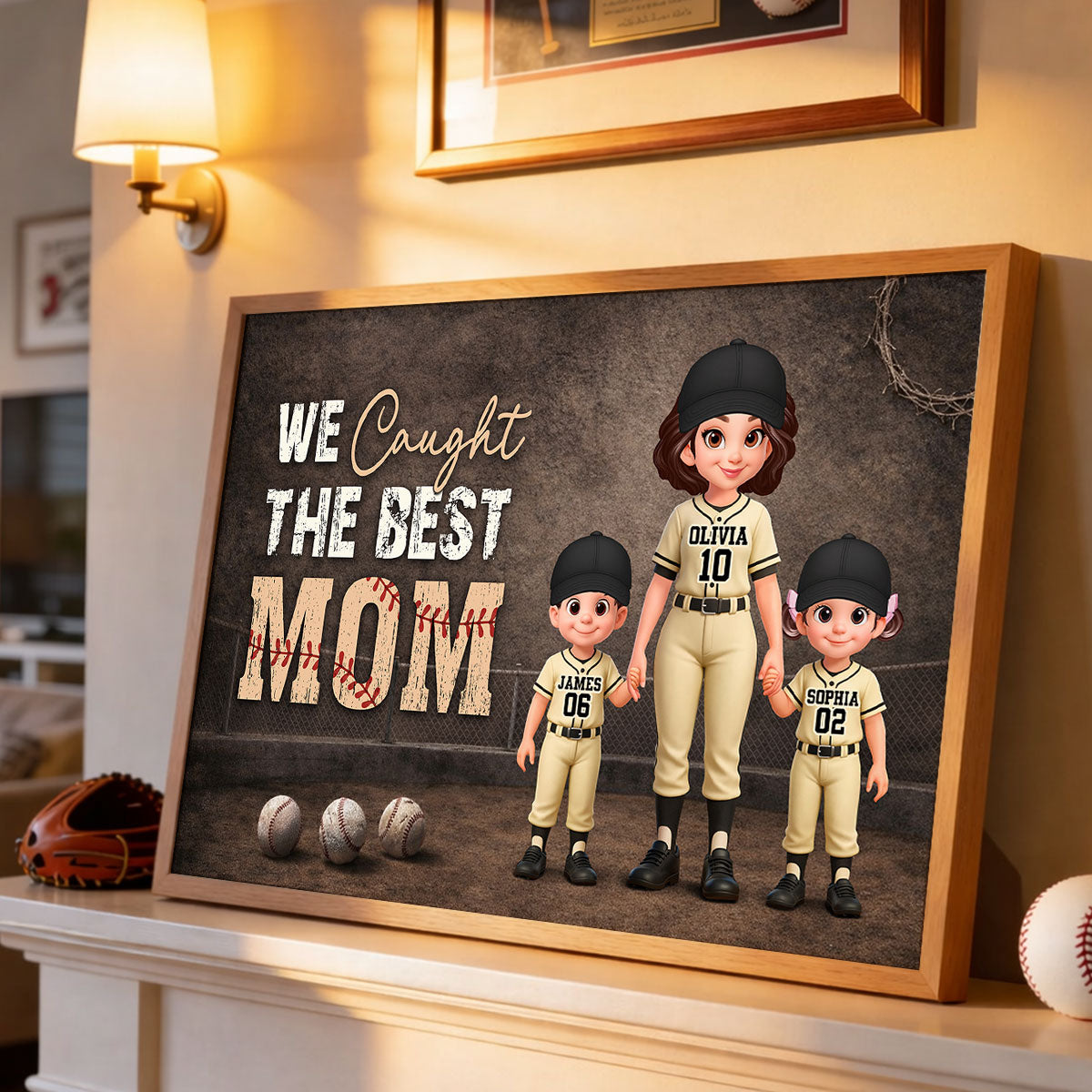 Baseball Field We Caught the Best Mom - Personalized Poster - Mother's Day Gift for Mom, Wife