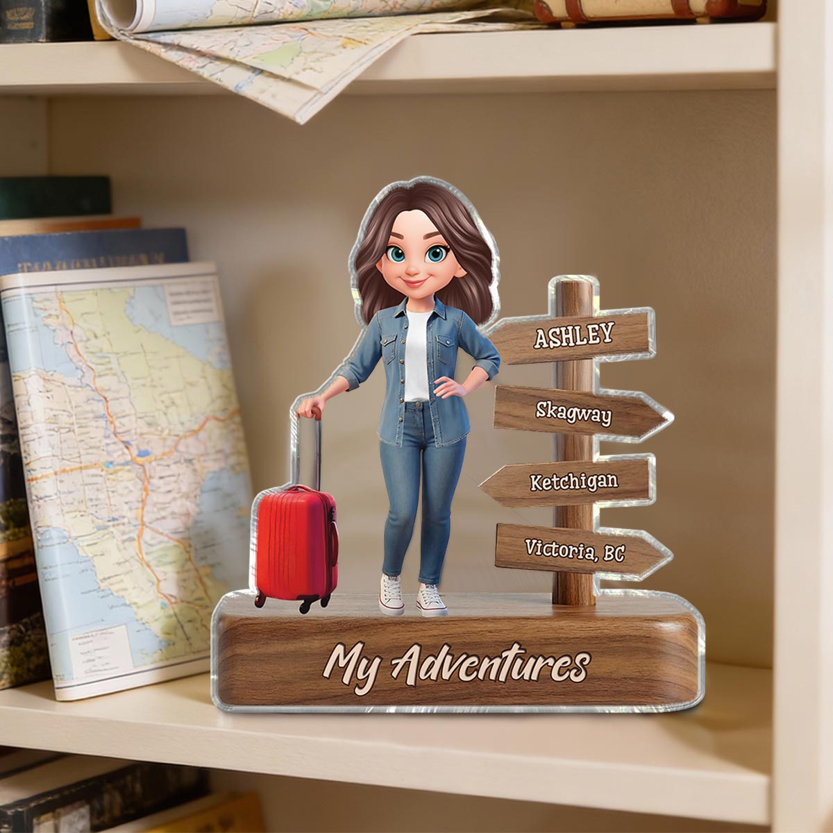 Man Woman Travel Adventures Traveling Destination 2D Flat - Personalized Acrylic Block Plaque - Gift for Travelers