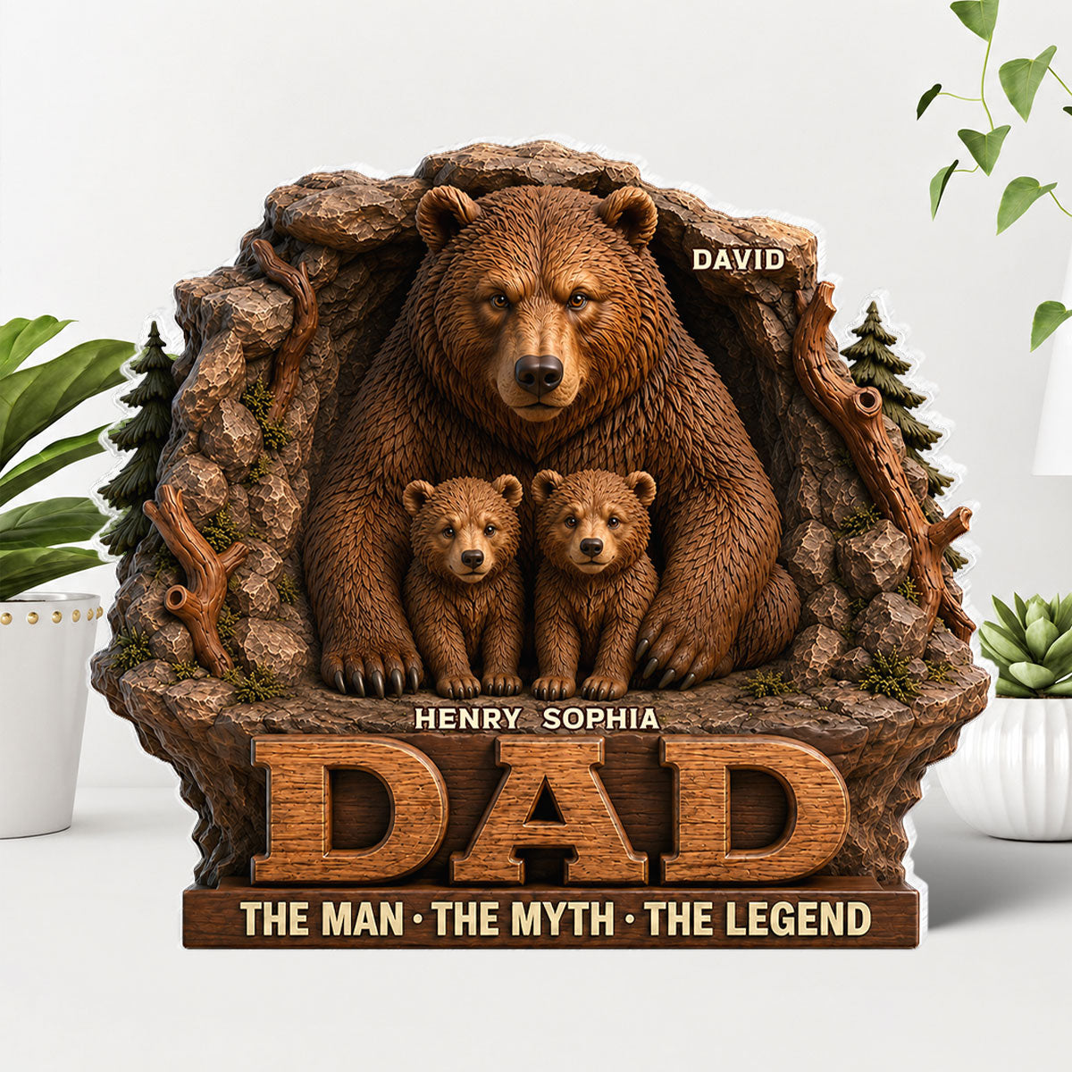 Papa Bear Dad The Man The Myth The Legend - Personalized Acrylic Block Plaque - Cool  Gift For Dad