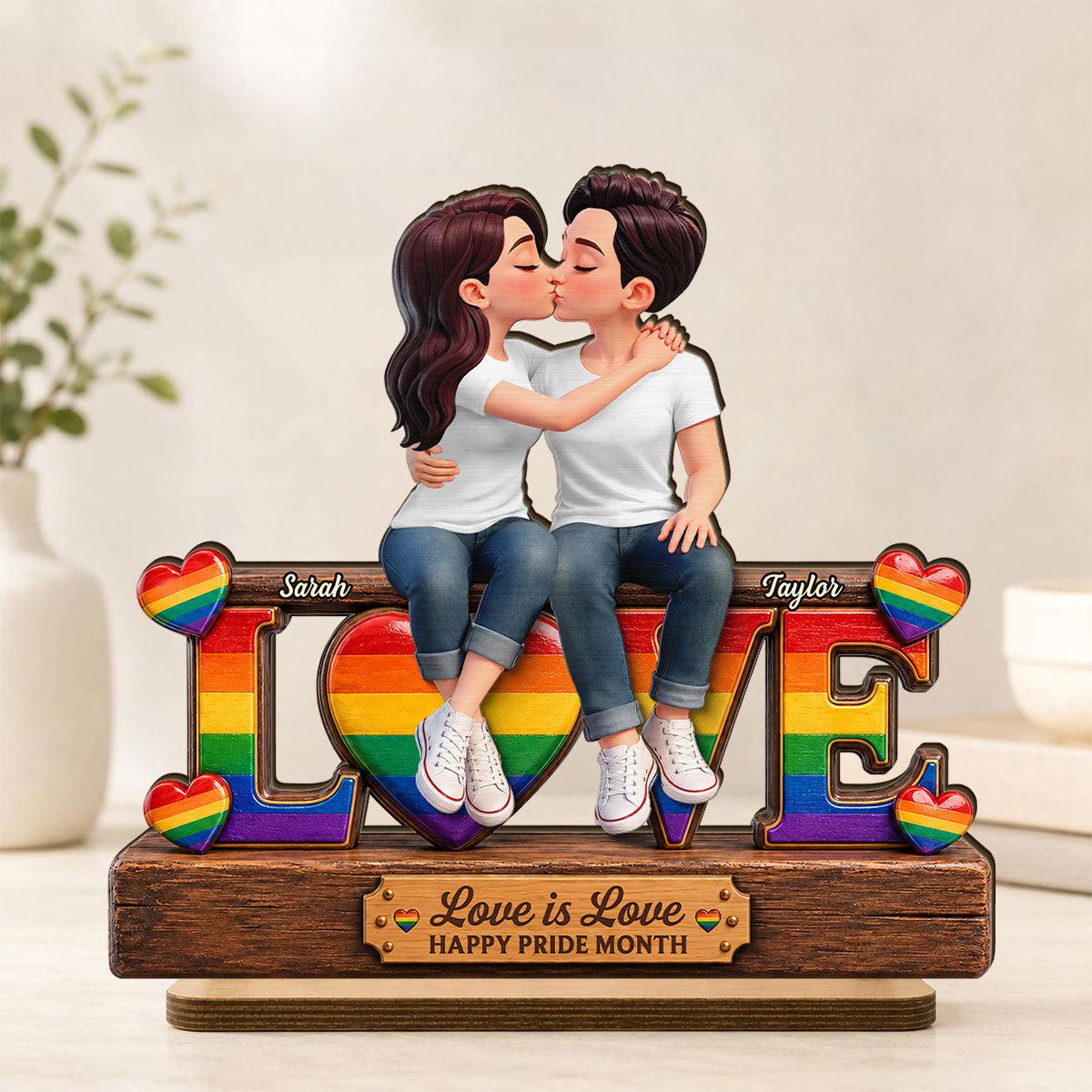 LGBT+ Couple Forever Love - Personalized 2-Layered Wooden Plaque - Gift For Couple, Happy Pride Month