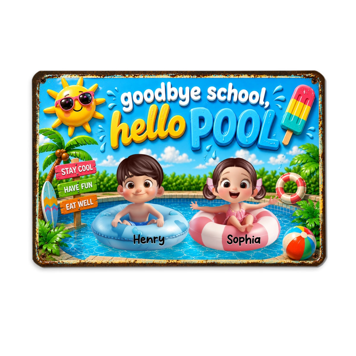 Goodbye School Hello Summer - Personalized Metal Sign - Summer Decorations