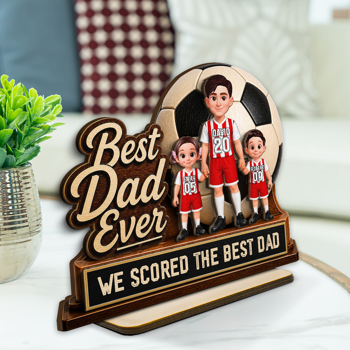 We Scored The Best Dad Soccer Dad & Kids - Personalized 2-Layered Wooden Plaque -  Gift For Soccer Dad, UK Football Dad