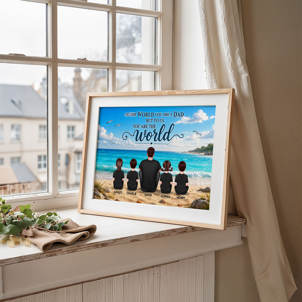 Beach Landscape Dad Grandpa And Kids - Personalzied Poster - Father's Day gift