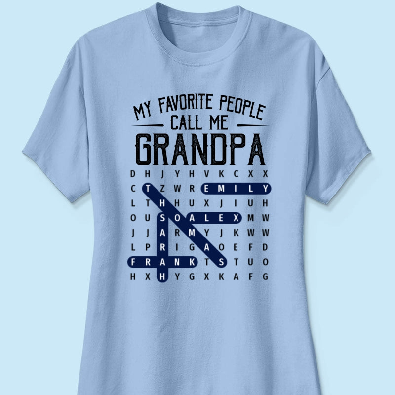 Grandpa's Favorite People Word Search Puzzle - Personalized Shirt - Gift For Grandpa, Dad