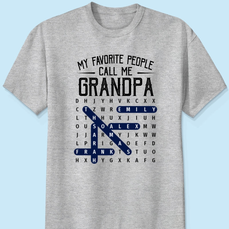 Grandpa's Favorite People Word Search Puzzle - Personalized Shirt - Gift For Grandpa, Dad