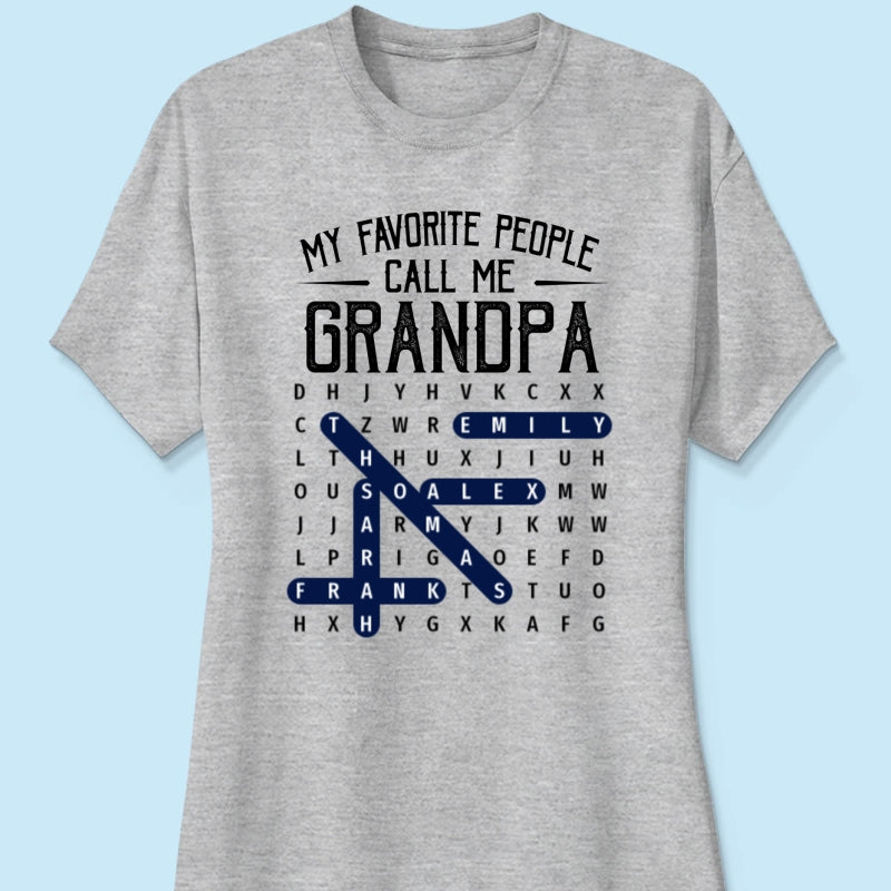 Grandpa's Favorite People Word Search Puzzle - Personalized Shirt - Gift For Grandpa, Dad