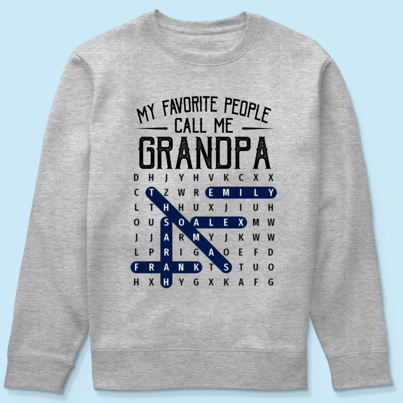 Grandpa's Favorite People Word Search Puzzle - Personalized Shirt - Gift For Grandpa, Dad