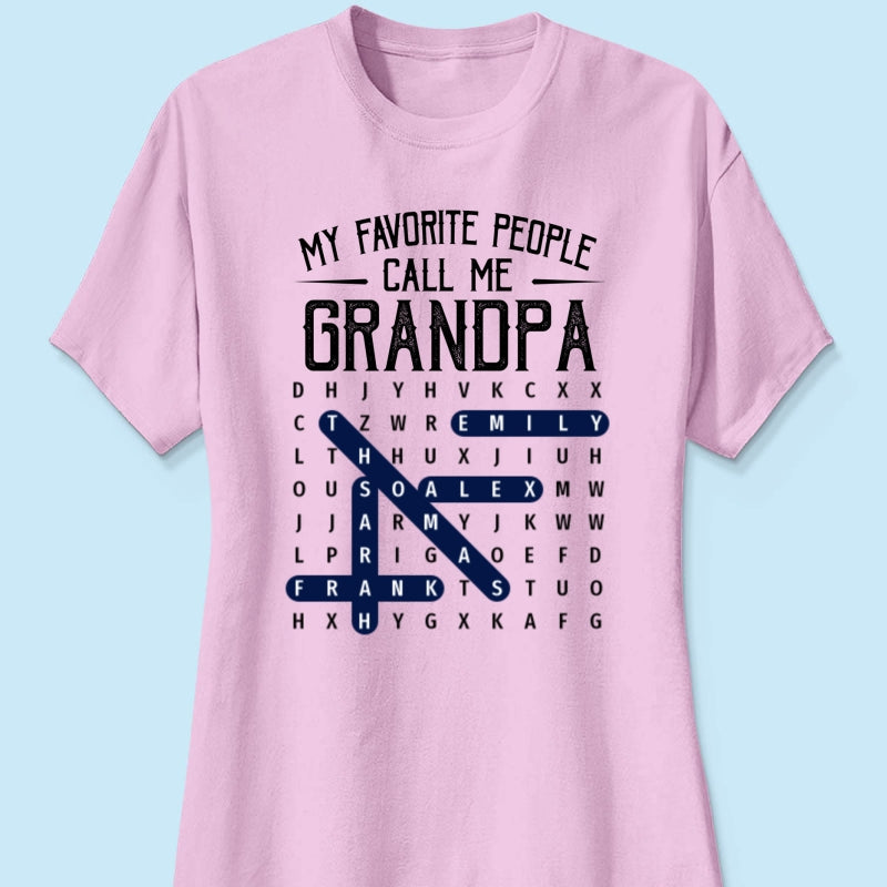 Grandpa's Favorite People Word Search Puzzle - Personalized Shirt - Gift For Grandpa, Dad